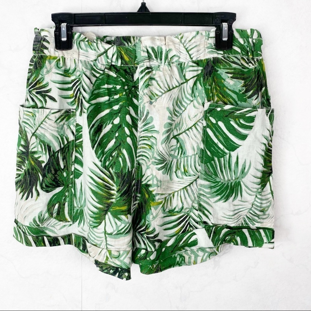 [Tahari] Linen Vacation Palm Tree Leaf Print Shorts